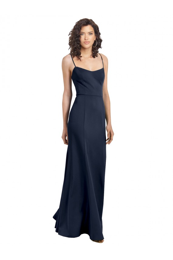 Sleeveless Scoop Neck Stretch Crepe Dark Navy Long Formal Dress Canada for Sale