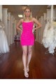 Sleeveless Spaghetti Straps Velvet Sequin Fuchsia Short Evening Dress Canada for Sale