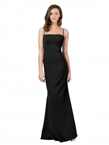 Sleeveless Square Neck Stretch Crepe Black Long Formal Evening Dress Canada for Sale