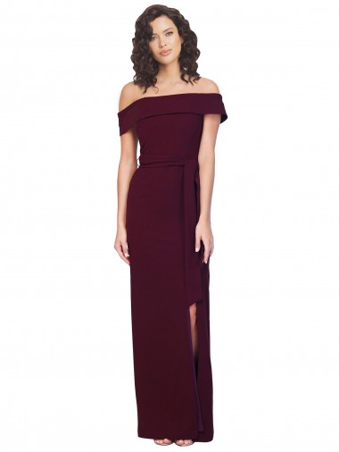 Sleeveless Square Neck Stretch Crepe Burgundy Gold Long Formal Evening Dress Canada for Sale
