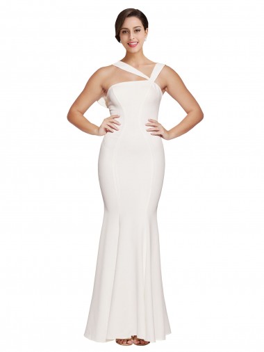 Sleeveless Square Neck Stretch Crepe Ivory Long Formal Evening Dress Canada for Sale