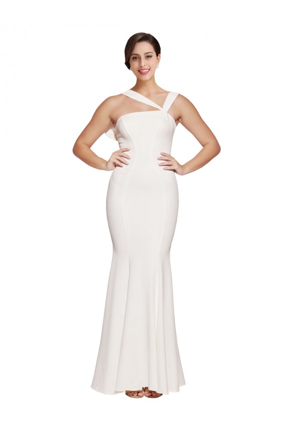 Sleeveless Square Neck Stretch Crepe Ivory Long Formal Evening Dress Canada for Sale