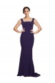 Sleeveless Square Neck Stretch Crepe Dark Navy Sweep Train Semi Formal Evening Dress Canada for Sale