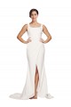 Sleeveless Square Neck Stretch Crepe Ivory Sweep Train Semi Formal Evening Dress Canada for Sale