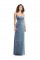 Sleeveless Square Neck Stretch Velvet Dusty Blue Long Formal Evening Dress Canada for Sale