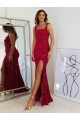 Sleeveless Square Neck Velvet Sequin Burgundy Long Evening Dress Canada for Sale
