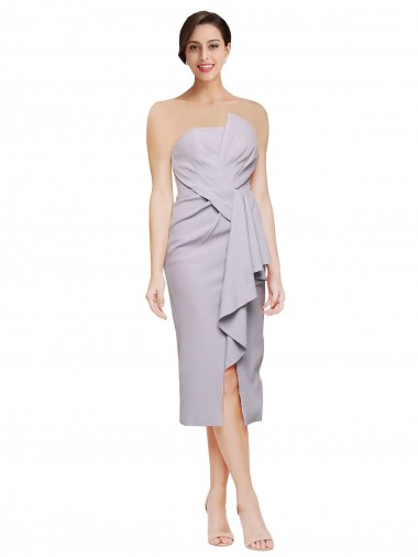 Sleeveless Strapless Stretch Crepe Arctic Lilac Cocktail Length High Low Evening Dress Canada for Sale
