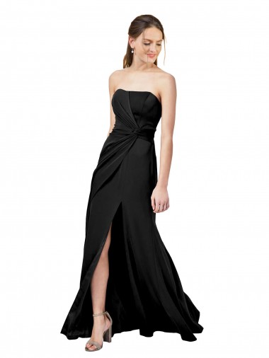 Sleeveless Strapless Stretch Crepe Black Long Formal Dress Canada for Sale