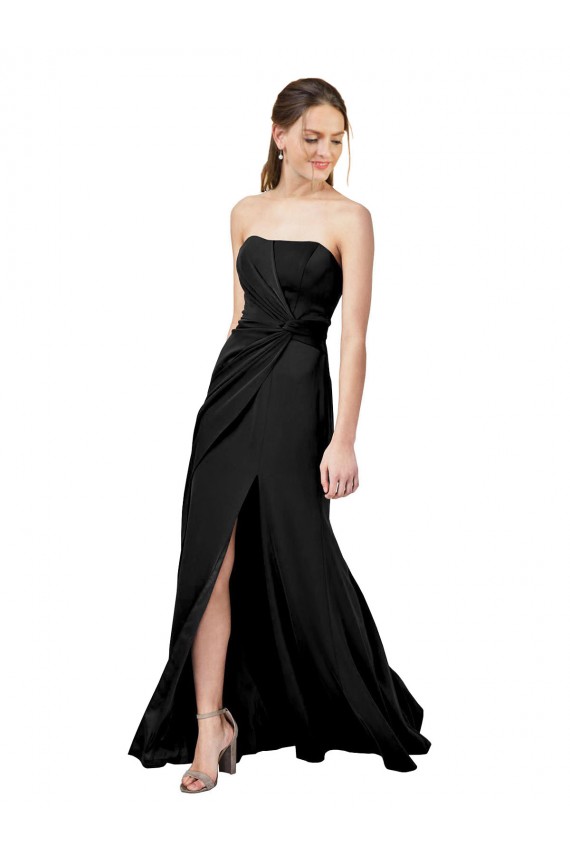 Sleeveless Strapless Stretch Crepe Black Long Formal Dress Canada for Sale