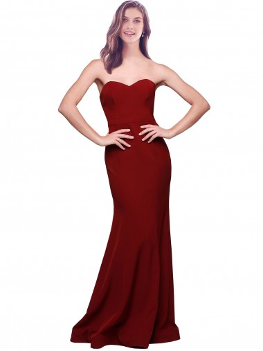 Sleeveless Strapless Stretch Crepe Burgundy Long Formal Evening Dress Canada for Sale