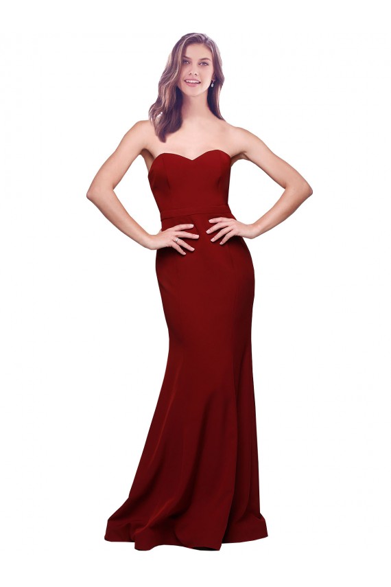 Sleeveless Strapless Stretch Crepe Burgundy Long Formal Evening Dress Canada for Sale