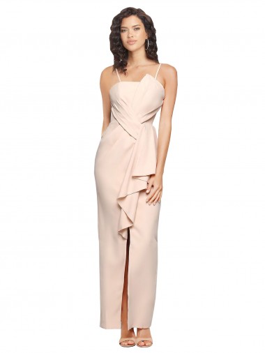 Sleeveless Strapless Stretch Crepe Nude Long Semi Formal Evening Dress Canada for Sale