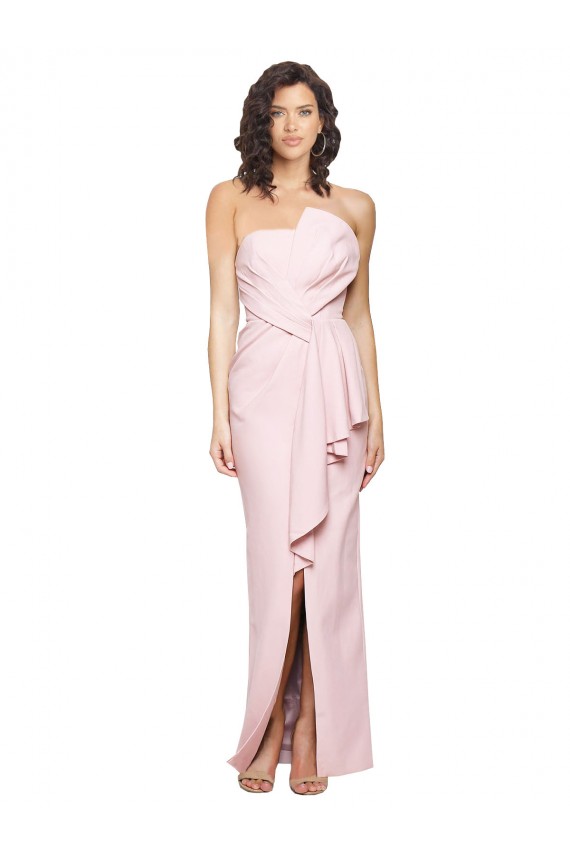 Sleeveless Strapless Stretch Crepe Pink Long Formal Dress Canada for Sale