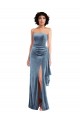 Sleeveless Strapless Stretch Velvet Dusty Blue Long Formal Evening Dress Canada for Sale