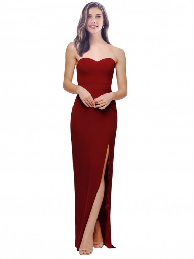 Sleeveless Sweetheart Stretch Crepe Burgundy Long Evening Dress Canada for Sale