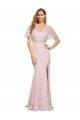 Short Sleeves Sweetheart Stretch Crepe & Tulle Mauve Long Formal Evening Dress Canada for Sale