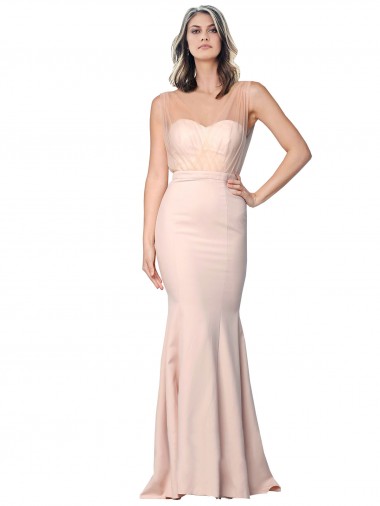 Sleeveless Sweetheart Stretch Crepe & Tulle Nude Long Formal Evening Dress Canada for Sale