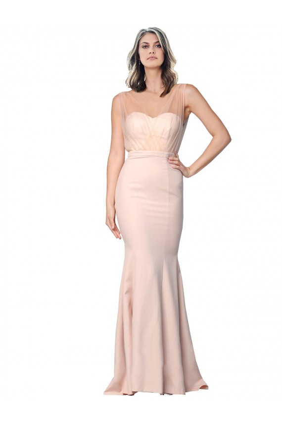 Sleeveless Sweetheart Stretch Crepe & Tulle Nude Long Formal Evening Dress Canada for Sale