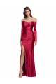 Long Sleeves Sweetheart Stretch Satin Dark Red Long Formal Evening Dress Canada for Sale