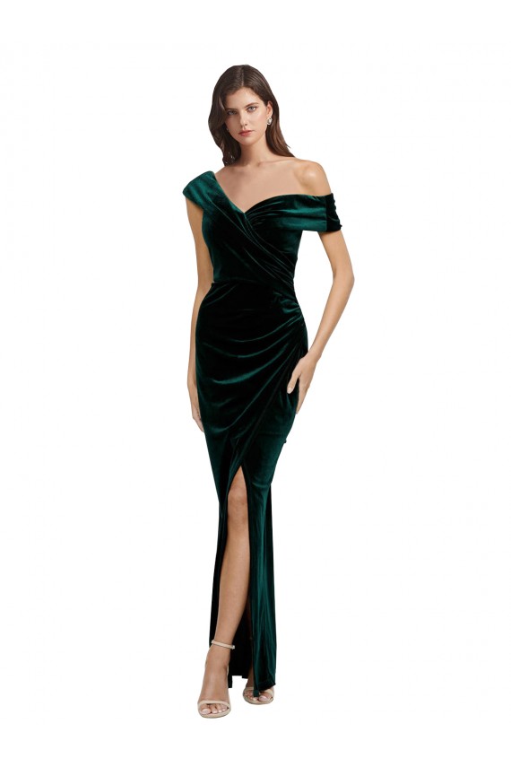 Sleeveless Sweetheart Stretch Velvet Dark Green Long High Low Evening Dress Canada for Sale