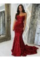 Sleeveless Sweetheart Velvet Sequin Burgundy Court Train Evening Dress Canada for Sale