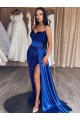 Sleeveless Sweetheart Velvet Sequin Royal Blue Sweep Train Evening Dresses Canada for Sale