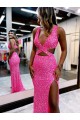 Sleeveless V-Neck Velvet Sequin Long Sweep Train Evening Dress Canada for Sale