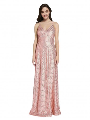 Sleeveless V-Neck Sequin Rose Gold Long Formal Evening Dress Canada for Sale