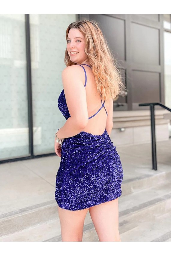 Sleeveless V-Neck Velvet Sequin Short Cocktail Evening Gown Canada for Sale