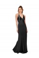 Sleeveless V-Neck Silky Satin Black Long Black Tie Evening Dress Canada for Sale