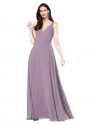 Sleeveless V-Neck Soft Chiffon Dark Lavender Long Formal Evening Dress Canada for Sale