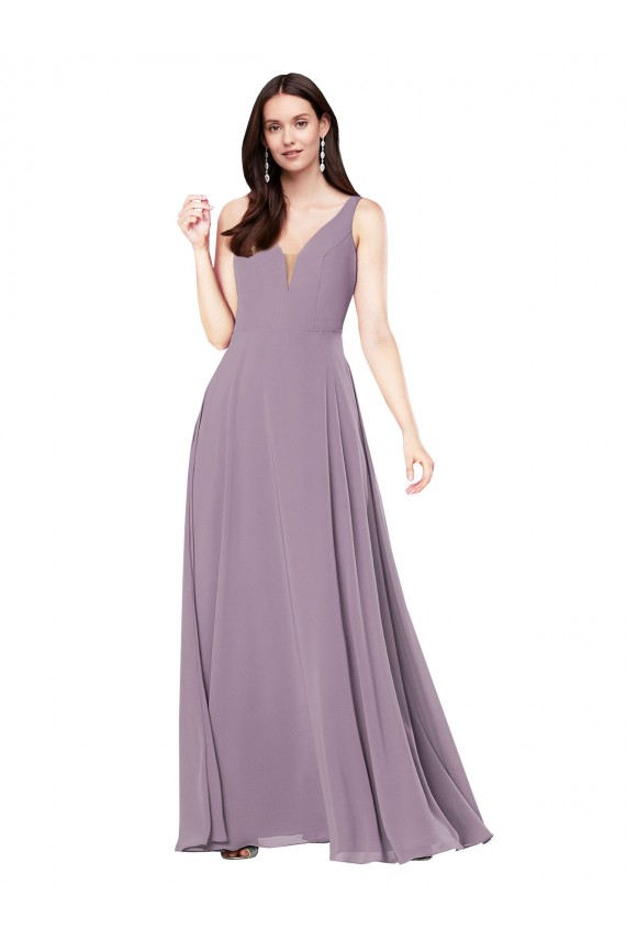 Sleeveless V-Neck Soft Chiffon Dark Lavender Long Formal Evening Dress Canada for Sale