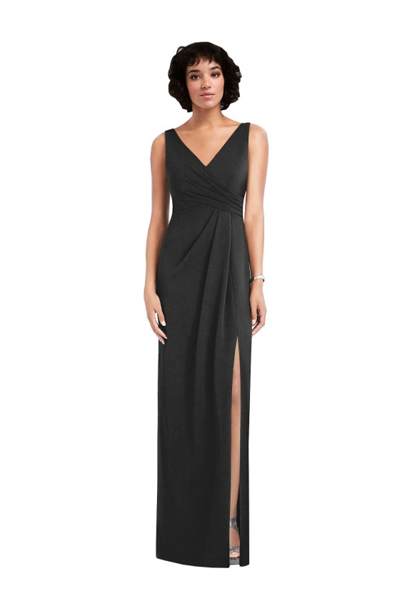 Sleeveless V-Neck Spandex Black Sheath Long Formal Evening Dress Canada for Sale