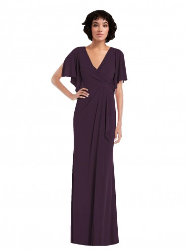 Split Sleeves V-Neck Spandex Grape Long Formal Evening Dress Canada for Sale