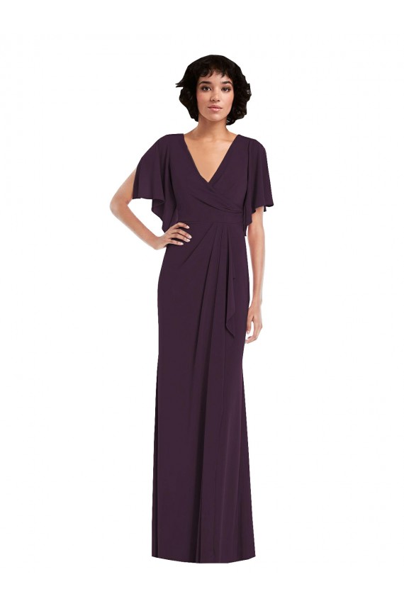 Split Sleeves V-Neck Spandex Grape Long Formal Evening Dress Canada for Sale