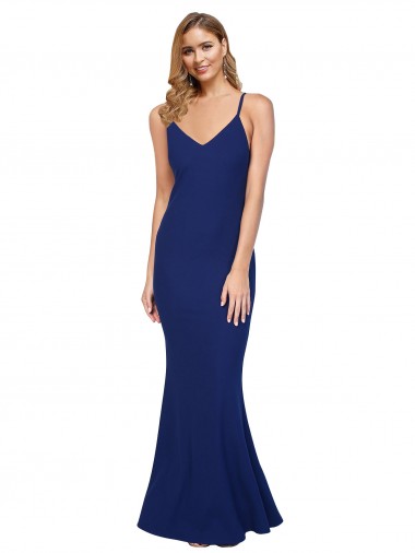 Sleeveless V-Neck Stretch Crepe Royal Blue Long Formal Dress Canada for Sale