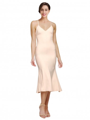 Sleeveless V-Neck Stretch Crepe Nude Midi Length Evening Dress Canada for Sale