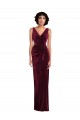 Sleeveless V-Neck Stretch Velvet Burgundy Long Semi Formal Evening Dress Canada for Sale