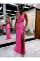 Sleeveless V-Neck Velvet Sequin Long Sweep Train Evening Dress Canada for Sale