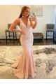 Sleeveless V-Neck Velvet Sequin Sweep Train Evening Dress Canada for Sale