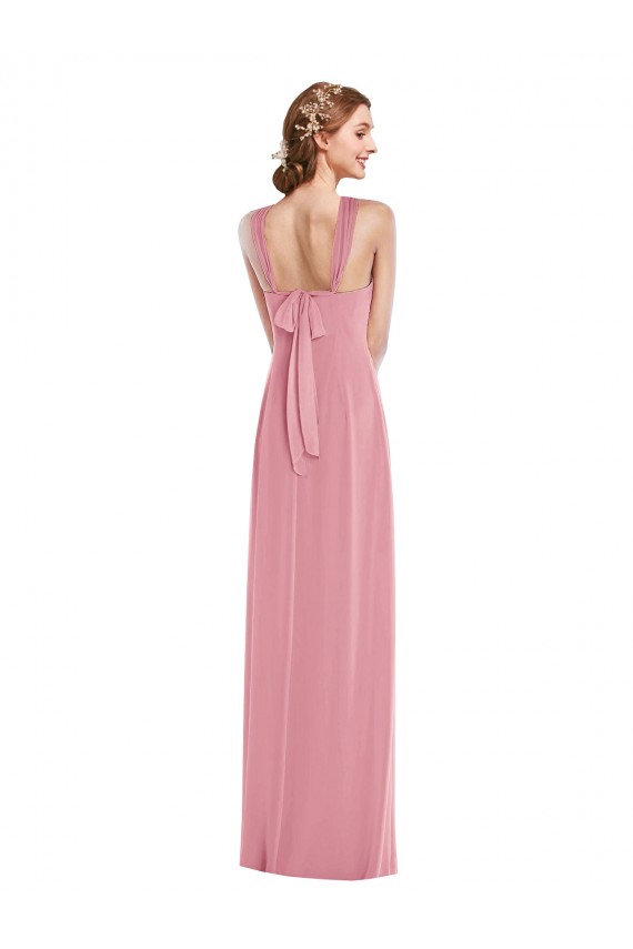 Sleeveless Halter Neck Soft Chiffon Skin Pink Long Semi Formal Evening Dress Canada for Sale