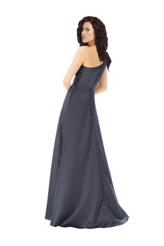 Sleeveless One Shoulder Satin Slate Grey Long Formal Evening Dress Canada for Sale