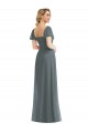 Puff Sleeves Square Neck Soft Chiffon Slate Grey Long Semi Formal Evening Dress Canada for Sale