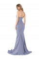 Sleeveless Strapless Stretch Crepe Smoke Blue Long Formal Evening Dress Canada for Sale
