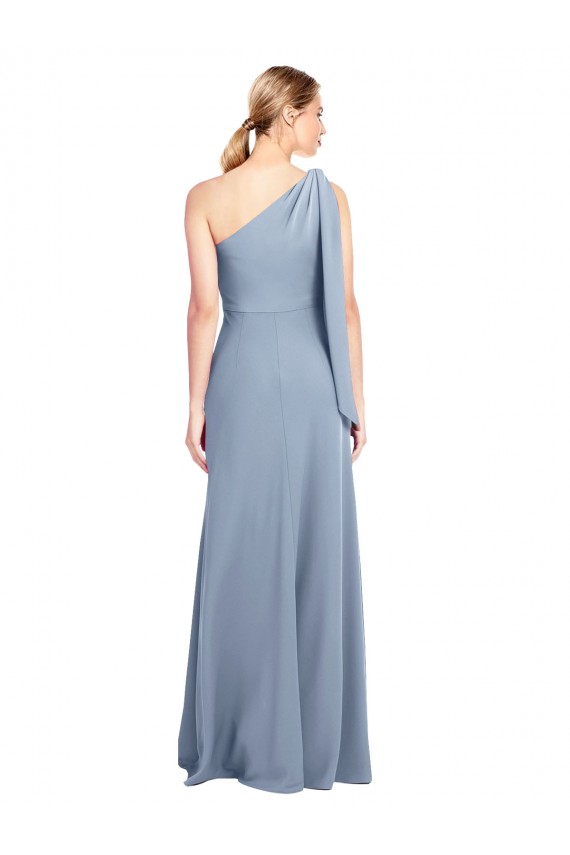 Flutter Sleeves One Shoulder Stretch Crepe Smoke Blue Long Formal Dress Canada for Sale