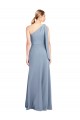 Flutter Sleeves One Shoulder Stretch Crepe Smoke Blue Long Formal Dress Canada for Sale
