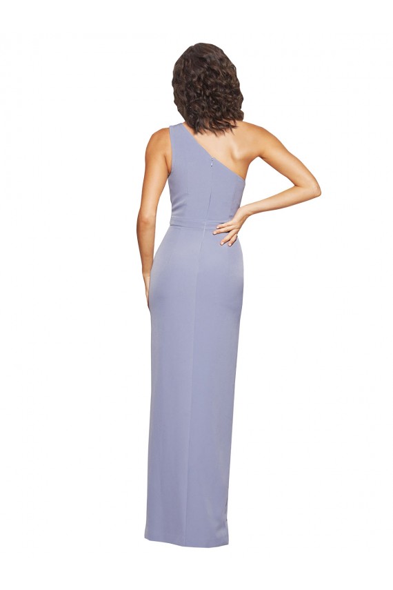 Sleeveless One Shoulder Stretch Crepe Smoke Blue Long Formal Evening Dress Canada for Sale