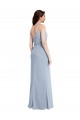 Sleeveless Cowl Neck Stretch Crepe Smoke Blue Long Formal Evening Dress Canada for Sale