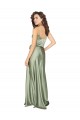 Sleeveless V-Neck Silky Satin Smoke Green Long Formal Evening Dress Canada for Sale