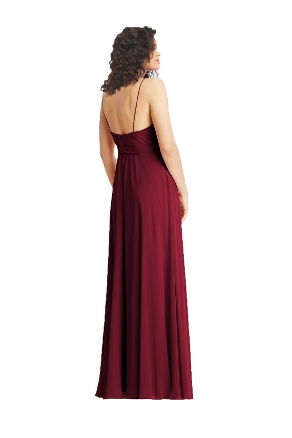Sleeveless V-Neck Soft Chiffon Smoke Green Long Formal Evening Dress Canada for Sale